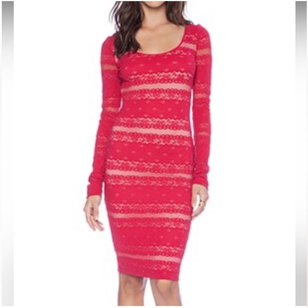 BCBGMaxAzria ‘Tanya’ Stripe Lace Dress In Sangria Women’s Size Medium Tall - Picture 9 of 16